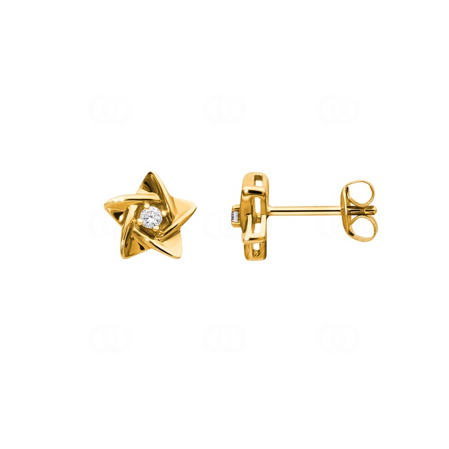 Stud Earrings 750/18 K Yellow Gold Star with Cubic Zirconia - PE3715/1