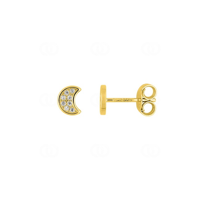 Stud Earrings 750/18 K Yellow Gold Moon with Cubic Zirconia - 2.7251.Z0
