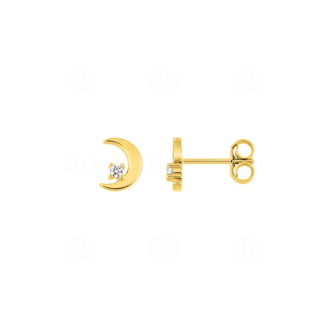 Clous d'oreilles or jaune 750/18 ct Lune avec zircones Clous d'oreilles or jaune 750/18 ct Lune avec zircones - 2.7356.Z0