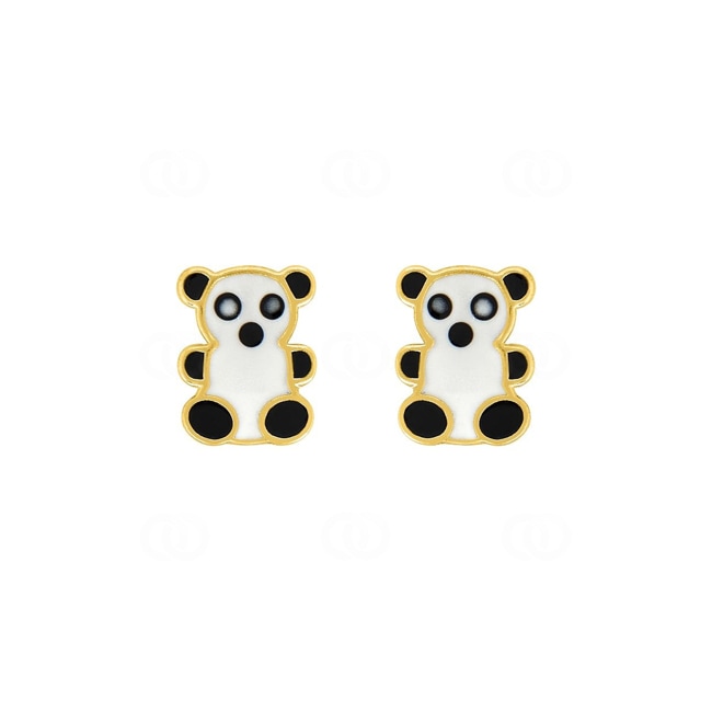 Stud Earrings 750/18 K Yellow Gold Panda with Lacquer - 8571.1V