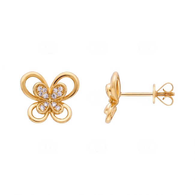 Ohrstecker 750/18 K Gelbgold Schmetterling mit Diamanten 0.11 ct - OR-73794-GG