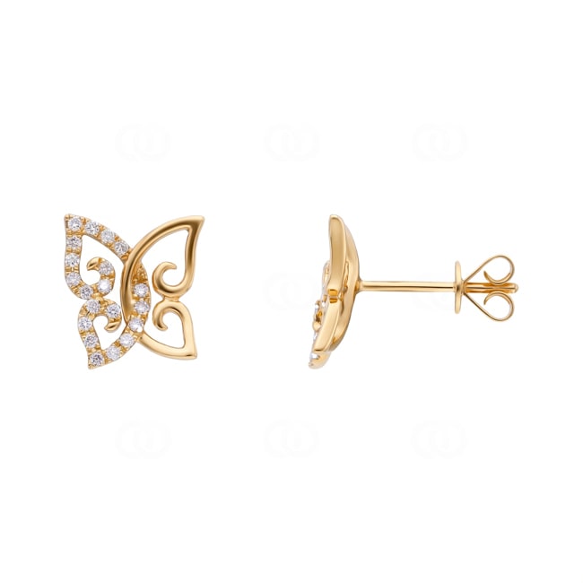 Ohrstecker 750/18 K Gelbgold Schmetterling mit Diamanten 0.15 ct - OR-73803-GG
