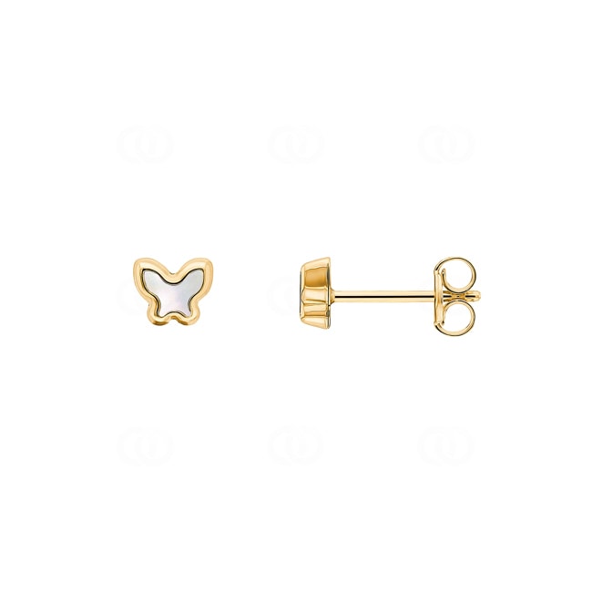 Clous d'oreilles or jaune 750/18 ct Papillon avec nacre - 148861.6NC