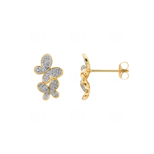 Clous d'oreilles or jaune 750/18 ct Papillons avec diamants 0.21 ct H/si - OR-70028-GG