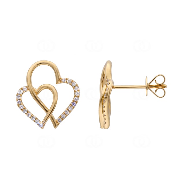 Ohrstecker 750/18 K Gelbgold verschlungene Herzen mit Diamanten 0.17 ct - OR-73797-GG