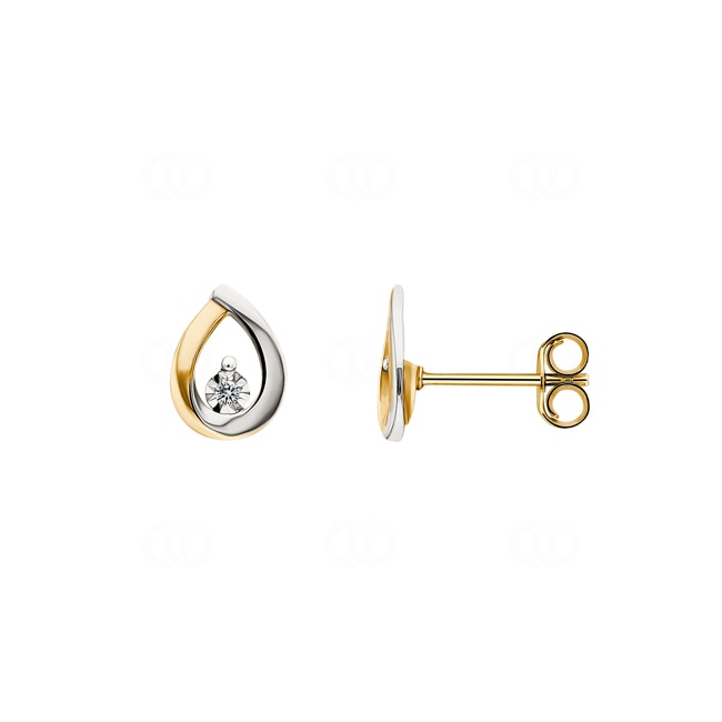 Clous d'oreilles or bicolore 750/18 ct avec diamants 0.01ct. H/p1 - QZ219KB4