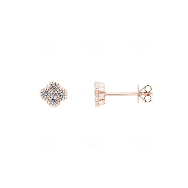 Ohrstecker 750/18 K Roségold Kleeblatt mit Diamanten 0.31 ct H/si - OR-03432-RG