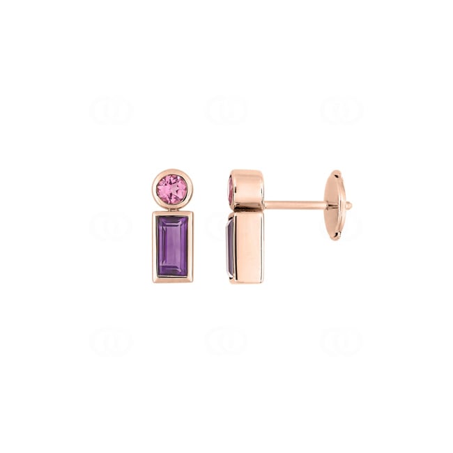 Ohrstecker 750/18 K Roségold mit Amethyst & rosa Turmalin - J20010.B4