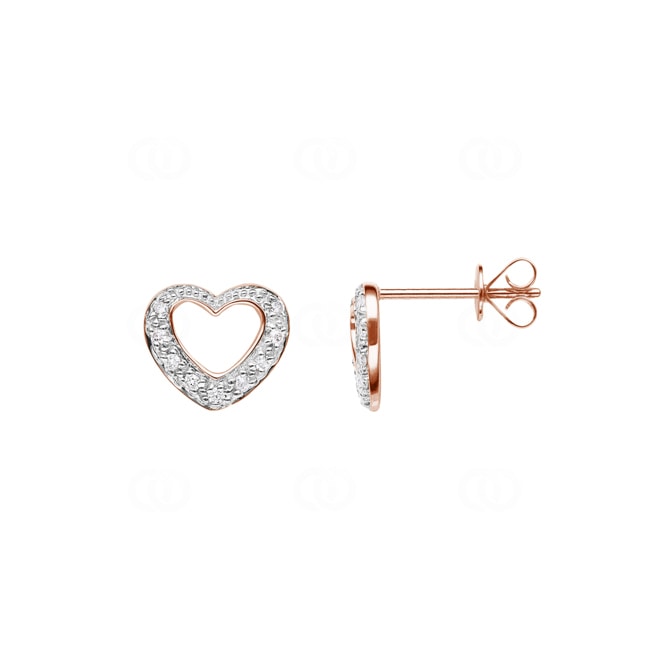 Stud Earrings 750/18 K Rose Gold Heart with Diamonds 0.11 ct H/si - OR-27421-RG