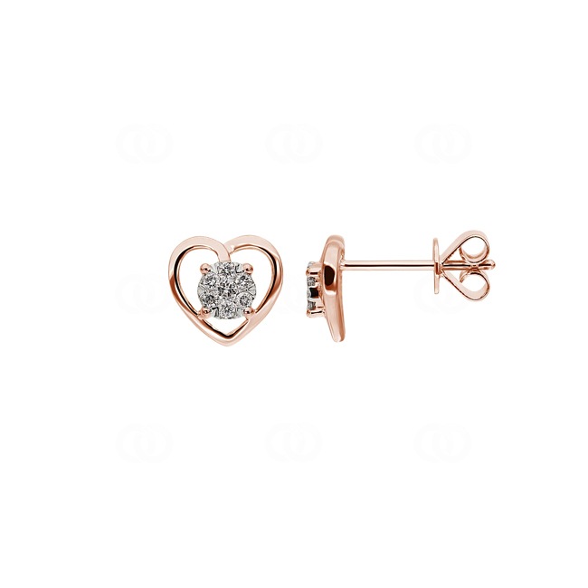 Ohrstecker 750/18 K Roségold Herz mit Diamanten 0.11 ct H/si - OR-46492-RG