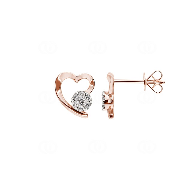 Clous d'oreilles or rosé 750/18 ct Cœur avec diamants 0.14 ct H/si - OR-46493-RG