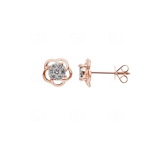 Clous d'oreilles or rosé 750/18 ct Fleur avec diamants 0.22 ct H/si - OR-46982-RG