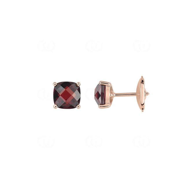 Clous d'oreilles or rosé 750/18 ct avec grenat coussin - J20001.G4