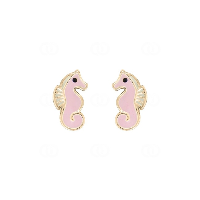 Clous d'oreilles or rosé 750/18 ct Hippocampes avec laque rose - 8568.2V