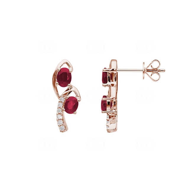Ruby Earrings 750/18 K Rose Gold with Diamonds 0.08 ct H/si - OR-38102-RUB-RG