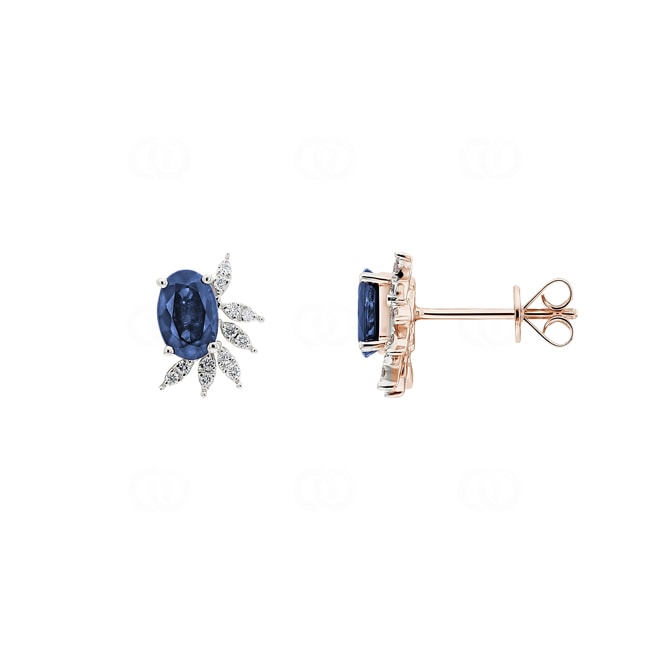 Clous d'oreilles or rosé 750/18 ct avec saphir ovale & diamants 0.08 ct H/si - OR-73485-SAF-RG