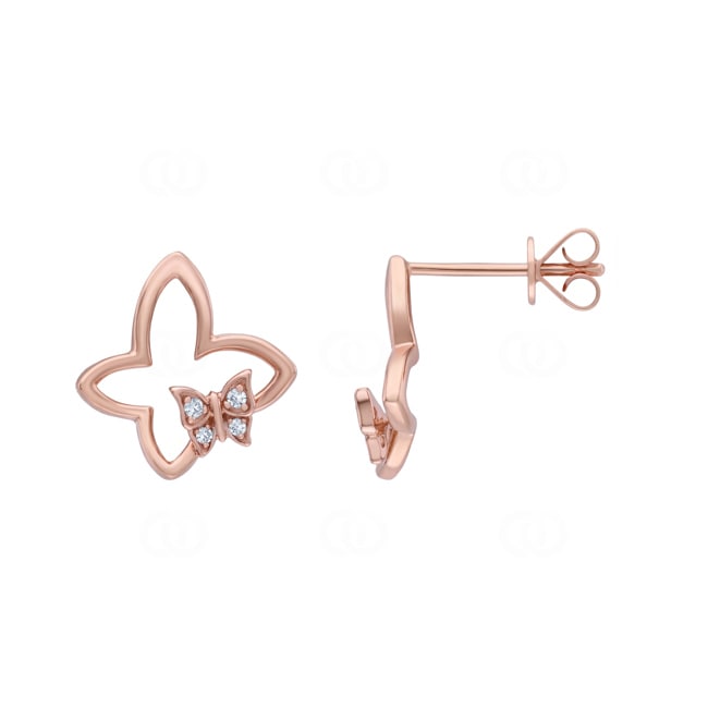 Ohrstecker 750/18 K Roségold Schmetterling mit Diamanten 0.04 ct - OR-73805-RG