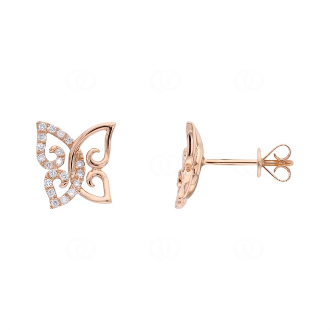 Ohrstecker 750/18 K Roségold Schmetterling mit Diamanten 0.15 ct - OR-73803-RG