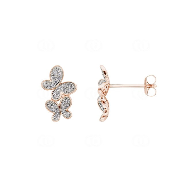 Clous d'oreilles or rosé 750/18 ct Papillons avec diamants 0.21 ct H/si - OR-70028-RG