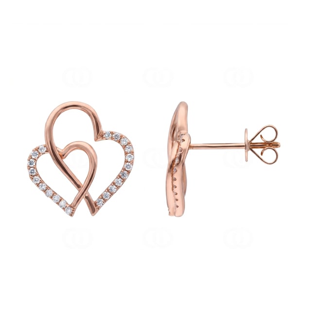 Ohrstecker 750/18 K Roségold verschlungene Herzen mit Diamanten 0.17 ct - OR-73797-RG