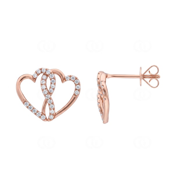 Ohrstecker 750/18 K Roségold verschlungene Herzen mit Diamanten 0.23 ct - OR-73799-RG