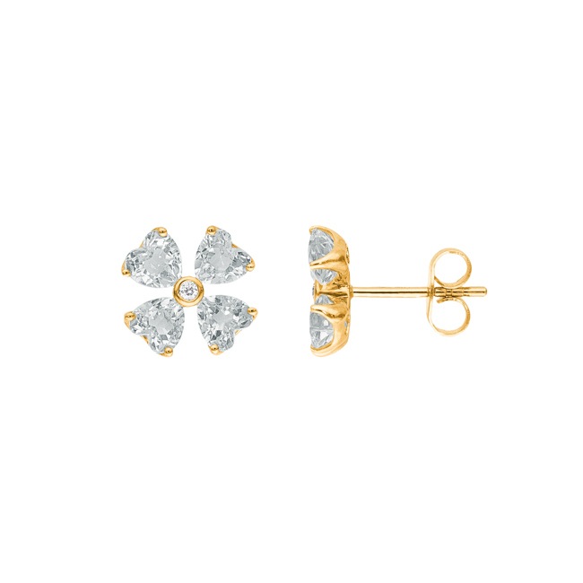 Clous d'oreilles or jaune 750/18 ct avec améthystes vertes et diamant 0.02 ct H/si - OFA1016