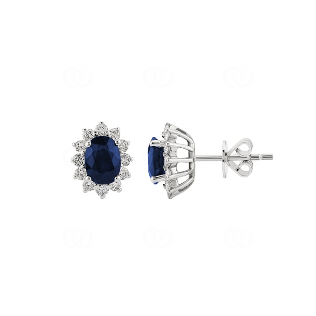 Stud Earrings 750/18 K White Gold, Diamonds 0.56 ct H/si & Sapphire 1.85 ct Stud Earrings 750/18 K White Gold, Diamonds 0.56 ct H/si & Sapphire 1.85 ct - OR-095813-SAF-WG