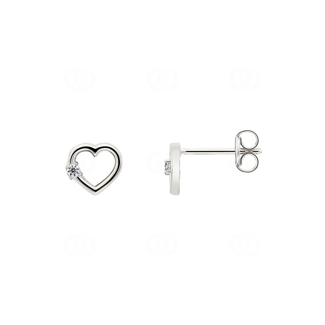 Stud Earrings 750/18 K White Gold Heart with Cubic Zirconia - 252001.6ZW