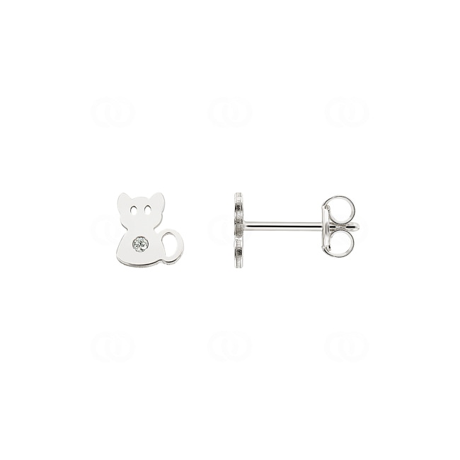 Ohrstecker 750/18 K Weissgold Katzen mit Zirkonia - 259211.6ZW