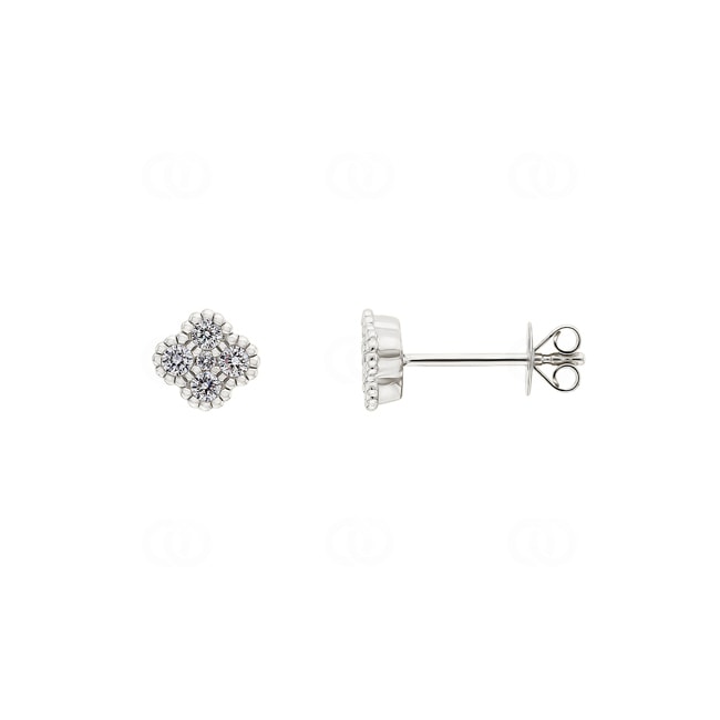 Ohrstecker 750/18 K Weissgold Kleeblatt mit Diamanten 0.31 ct H/si - OR-03432-WG