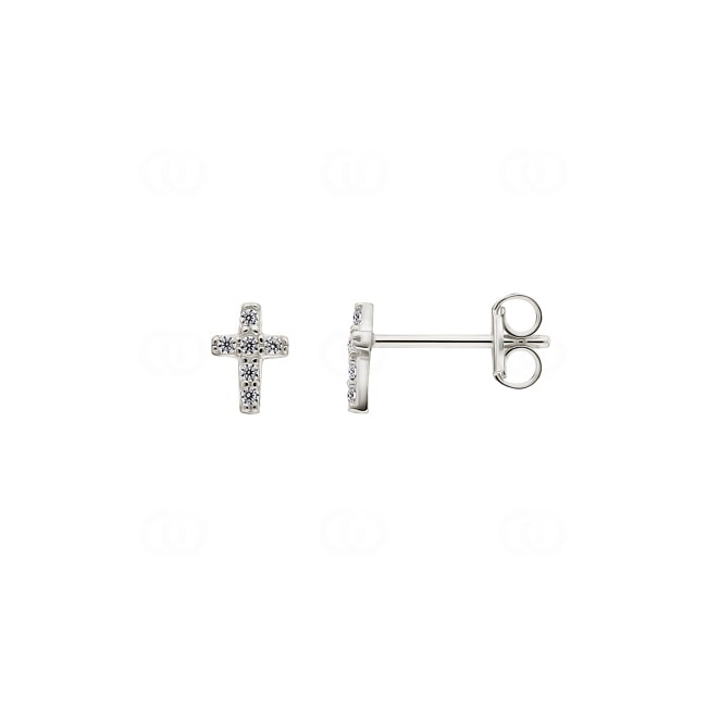 Clous d'oreilles or gris 750/18 ct Croix avec zircones - 252141.6ZW