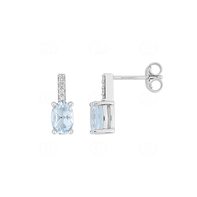 Stud Earrings 750/18 K White Gold with Aquamarines & Diamonds 0.04 ct. - 2.7376.M1