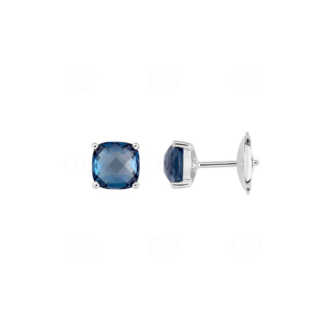 Stud Earrings 750/18 K White Gold with Cushion Cut Blue Topaz - J20001.T1