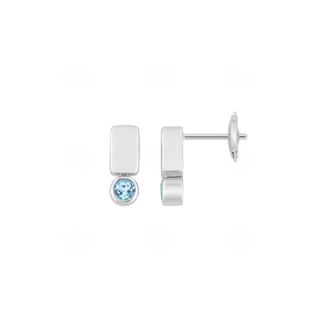 Clous d'oreilles or gris 750/18 ct avec topaze bleue ronde - J20012.T1