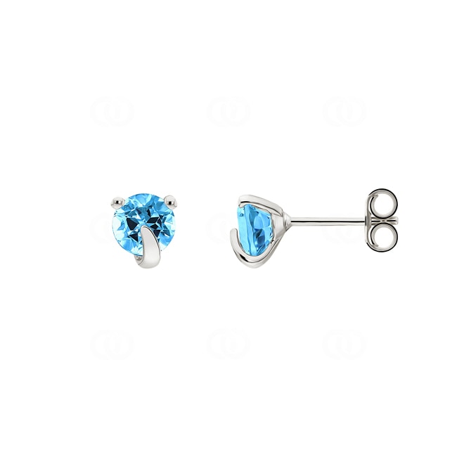 Stud Earrings 750/18 K White Gold with round Blue Topaz Ø 5mm - 28FN74GT