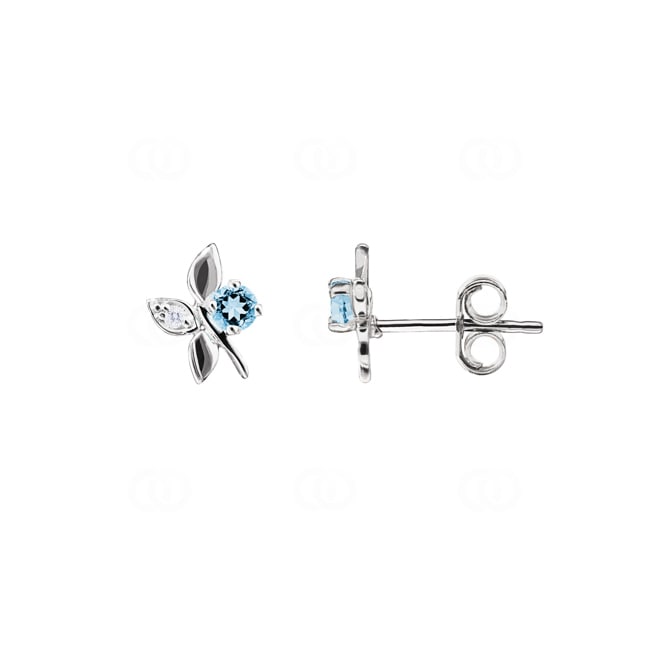 Clous d'oreilles or gris 750/18 ct Fleur avec topaze bleue et zircone - 28A734GTZ