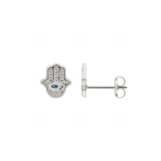 Ohrstecker 750/18 K Weissgold mit Blautopas und Zirkonia, Fatima-Hand - 259981.6WG