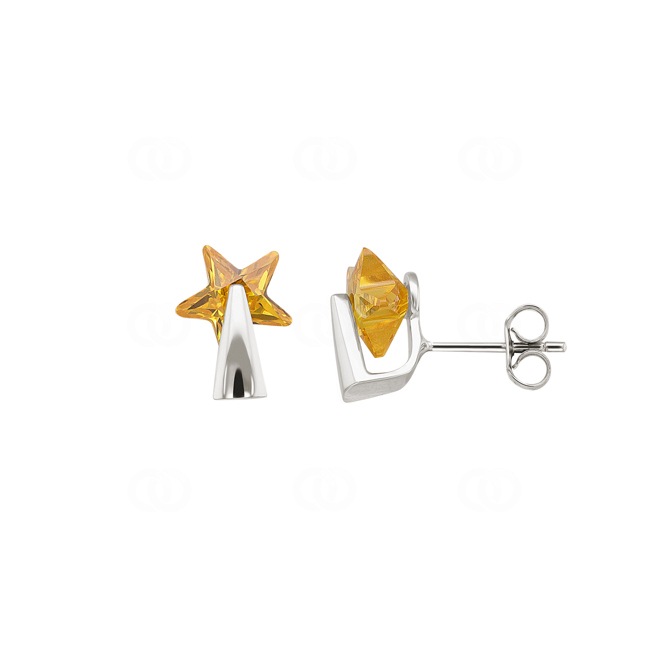 Clous d'oreilles or gris 750/18 ct Étoile avec citrine - 16400