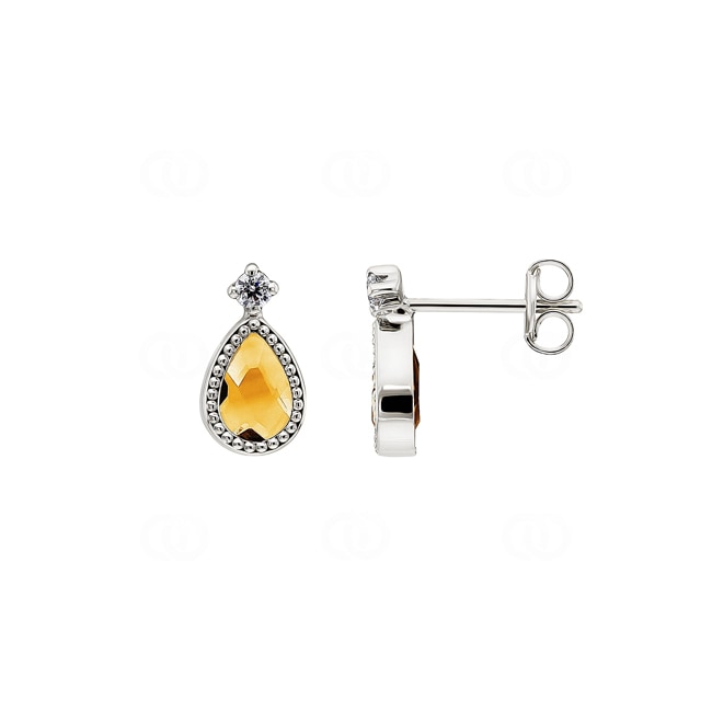Clous d'oreilles or gris 750/18 ct avec citrine et zircones Clous d'oreilles or gris 750/18 ct avec citrine et zircones - 258201.6CIW
