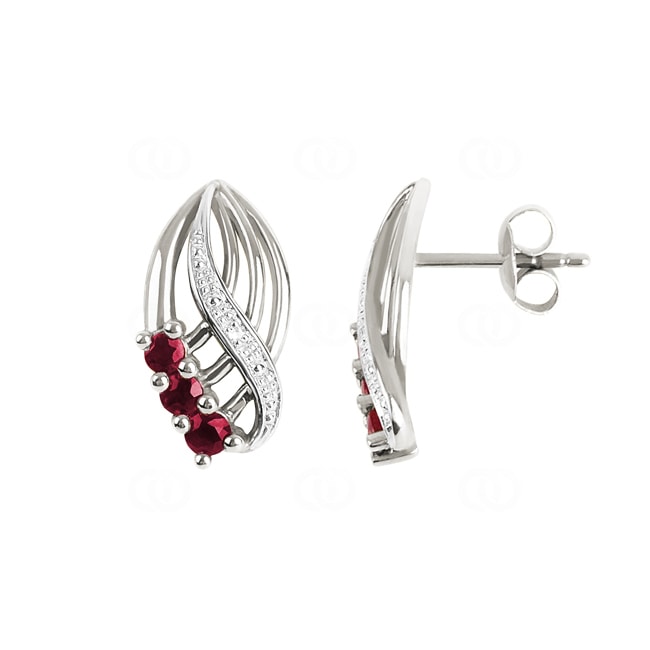 Stud Earrings 750/18 K White Gold with Diamonds 0.01 ct H/si and Rubies - PE03791-3-WG