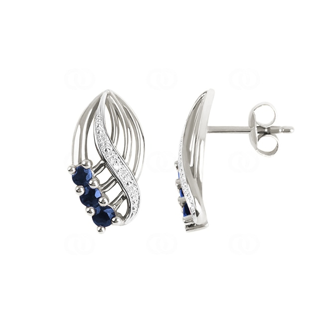 Clous d'oreilles or gris 750/18 ct avec diamants 0.01 ct H/si et saphirs - PE03791-2-WG