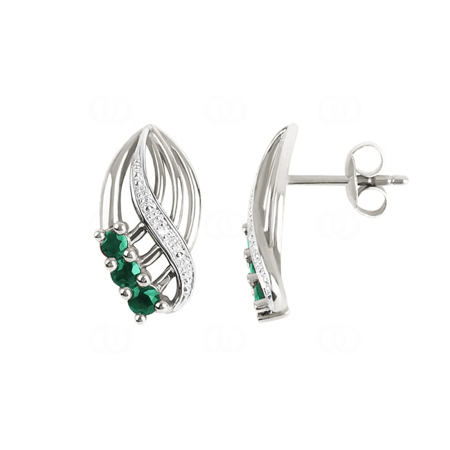 Stud Earrings 750/18 K White Gold with Diamonds 0.01 ct H/si & Emeralds - PE03791-4-WG