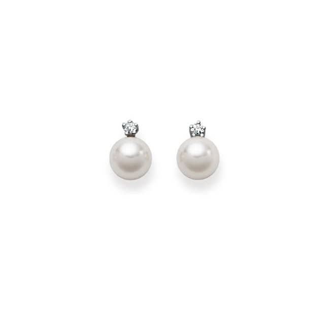 Stud Earrings 750/18 K White Gold with Akoya Pearl & Diamonds 0.06ct W/Si - 1261.02262/0002