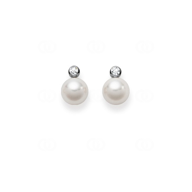 Clous d'oreilles or gris 750/18 ct avec diamants 0.10ct W/Si, Perle de culture Akoya - 1261.02188/0002