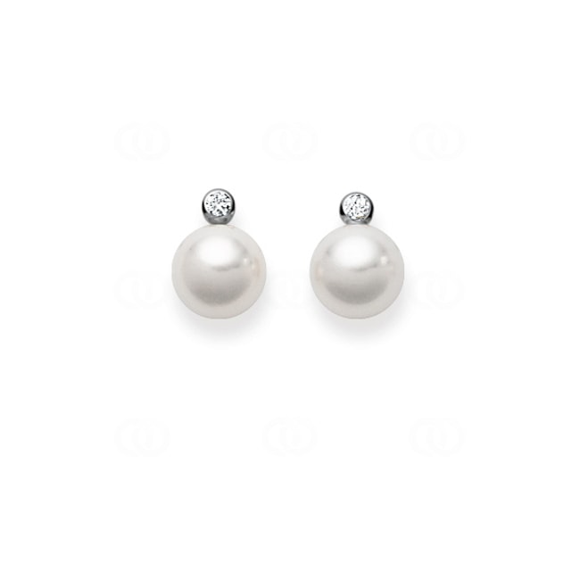 Clous d'oreilles or gris 750/18 ct avec diamants 0.10ct W/Si, Perle de culture Akoya Clous d'oreilles or gris 750/18 ct avec diamants 0.10ct W/Si, Perle de culture Akoya - 1261.02208/0002
