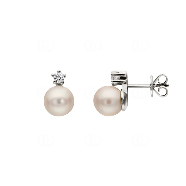 Ohrstecker 750/18 K Weissgold mit Diamanten 0.10ct W/Si, Akoya-Kulturperle Ohrstecker 750/18 K Weissgold mit Diamanten 0.10ct W/Si, Akoya-Kulturperle - 1261.02260/0002