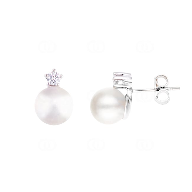Stud Earrings 750/18 K White Gold with Akoya Pearl & Diamonds 0.12ct W/Si - 1261.02261/0002