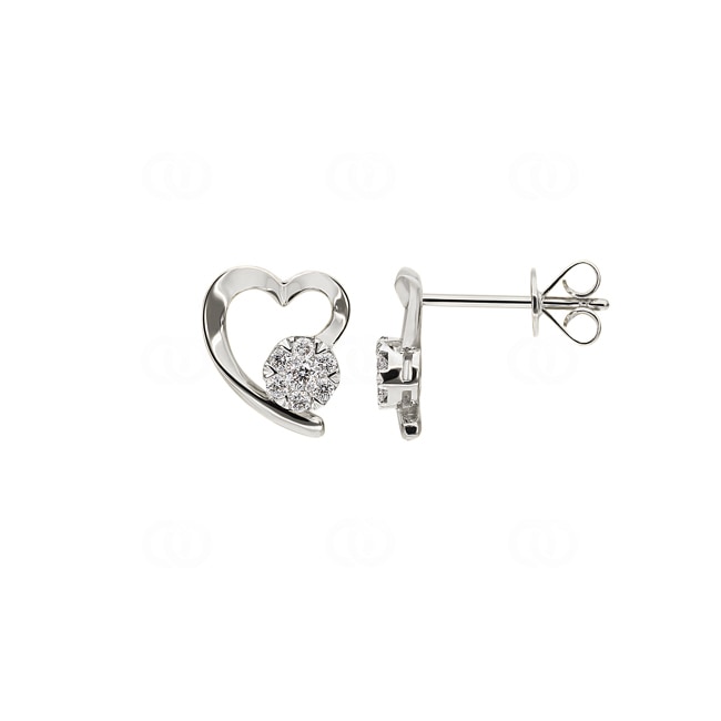 Stud Earrings 750/18 K White Gold Heart with Diamonds 0.14 ct H/si - OR-46493-WG
