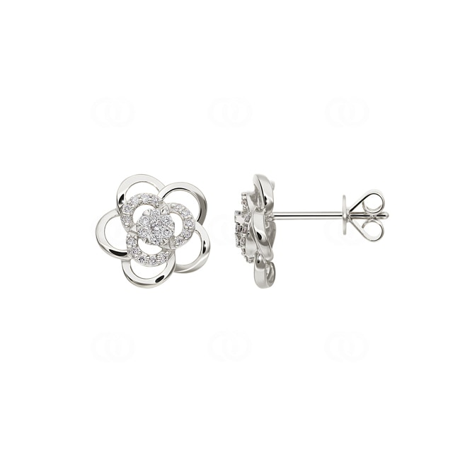 Stud Earrings 750/18 K White Gold with Diamonds 0.16 ct H/si, Flower - OR-60812-WG