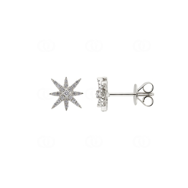 Ohrstecker 750/18 K Weissgold Sterne mit Diamanten 0.17 ct H/si - OR-118322-WG